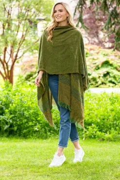 Ladies Aran Ponchos & Capes*Sweater Shop Ruanna Celtic Cape Moss Green