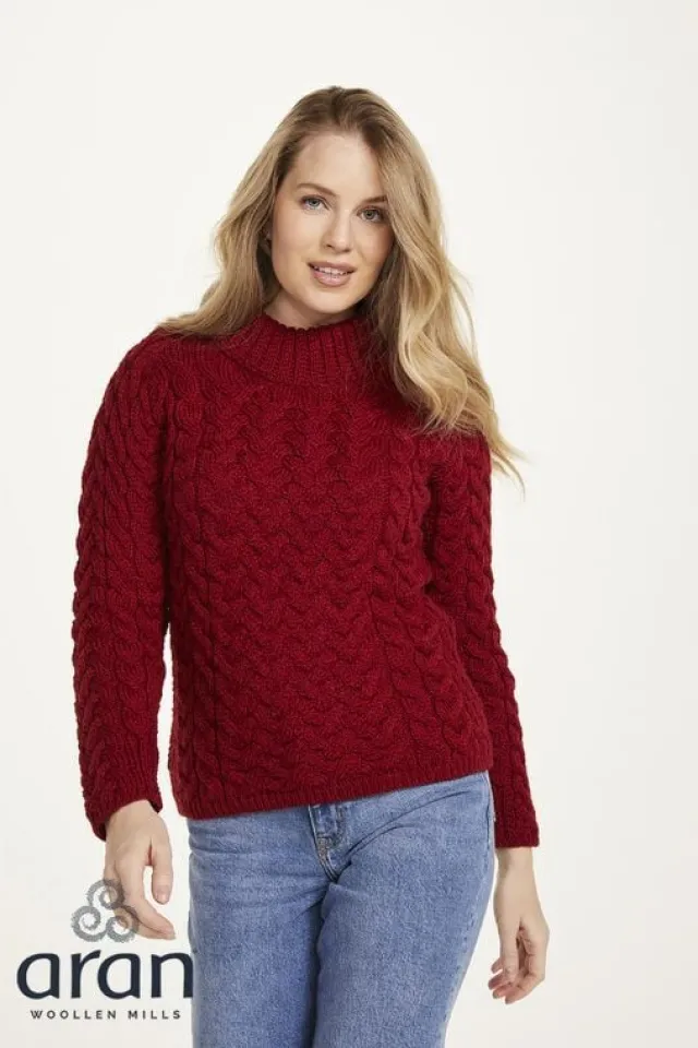Womens Irish Knitwear|Womens Aran Fisherman Sweaters*Sweater Shop Shaped Crew Neck Sweater Red