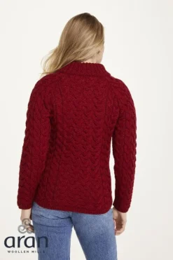 Womens Irish Knitwear|Womens Aran Fisherman Sweaters*Sweater Shop Shaped Crew Neck Sweater Red