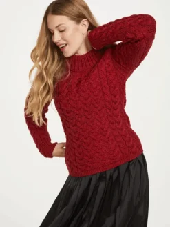 Womens Irish Knitwear|Womens Aran Fisherman Sweaters*Sweater Shop Shaped Crew Neck Sweater Red