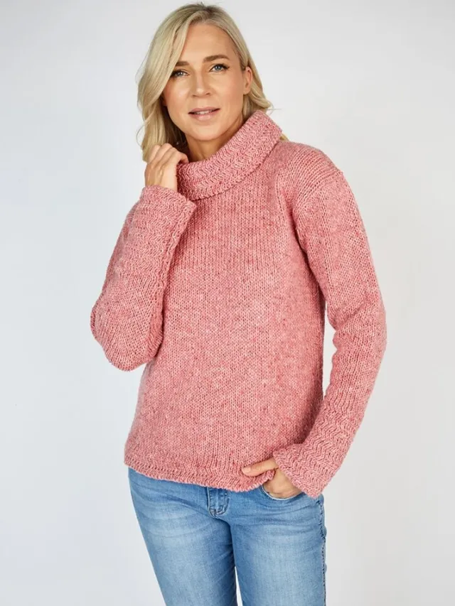 Womens Irish Knitwear|Womens Aran Fisherman Sweaters*Sweater Shop Shawl Neck Sweater Pink