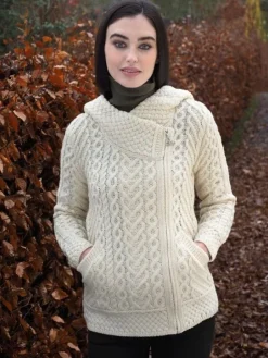 Womens Irish Knitwear|Ladies Cardigans*Sweater Shop Side Zip Cardigan with Hoody