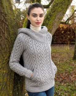 Womens Irish Knitwear|Ladies Cardigans*Sweater Shop Side Zip Cardigan with Hoody