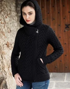 Womens Irish Knitwear|Ladies Cardigans*Sweater Shop Side Zip Cardigan with Hoody