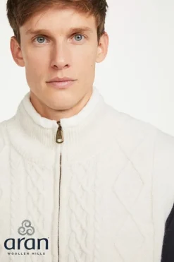 Mens Aran Cardigans|Mens Knitwear*Sweater Shop Sleeveless Lined Shetland Wool Cardigan Natural