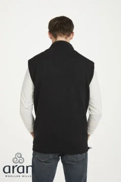 Mens Grandfather Shirts|Mens Aran Cardigans*Sweater Shop Sleeveless Lined Shetland Wool Aran Cardigan black