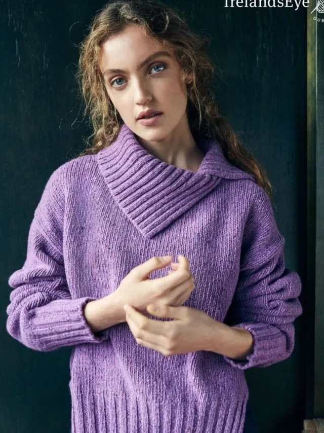 Womens Irish Knitwear*Sweater Shop Slouchy Funnel Neck Sweater Lilac