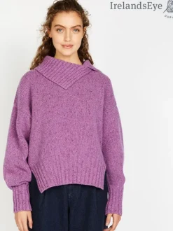 Womens Irish Knitwear*Sweater Shop Slouchy Funnel Neck Sweater Lilac