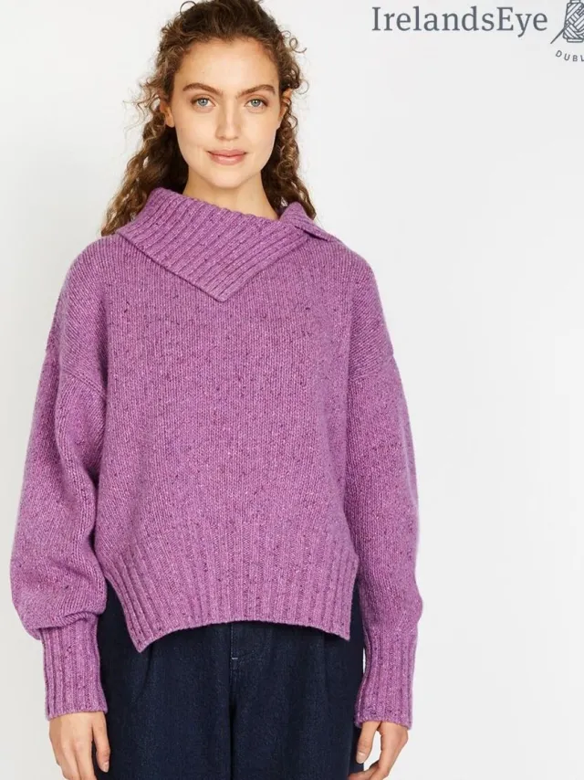 Womens Irish Knitwear*Sweater Shop Slouchy Funnel Neck Sweater Lilac