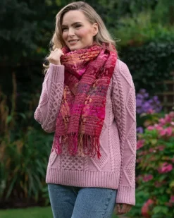 Ladies Aran Scarves*Sweater Shop Suantrai of Ireland Open Weave Wool Scarf Pink