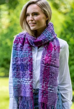 Ladies Aran Scarves*Sweater Shop Suantrai of Ireland Scarf Open Weave Purple Fuschia