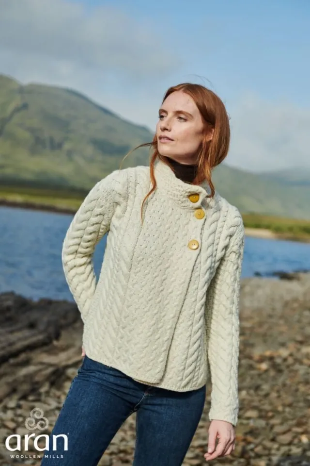 Womens Irish Knitwear|Cashmere And Merino Wool Sweaters*Sweater Shop Super Soft Aran Button Cardigan