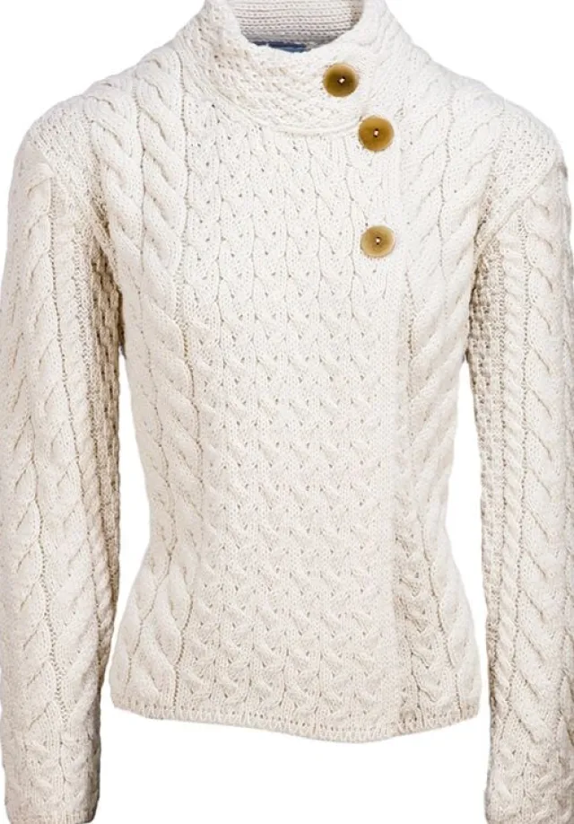 Womens Irish Knitwear|Cashmere And Merino Wool Sweaters*Sweater Shop Super Soft Aran Button Cardigan