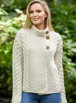 Womens Irish Knitwear|Cashmere And Merino Wool Sweaters*Sweater Shop Super Soft Aran Button Cardigan