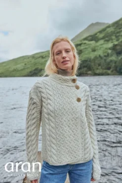 Womens Irish Knitwear|Cashmere And Merino Wool Sweaters*Sweater Shop Super Soft Aran Button Cardigan