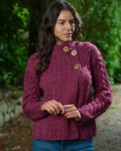 Womens Irish Knitwear|Ladies Cardigans*Sweater Shop Super Soft Aran Button Cardigan Rose