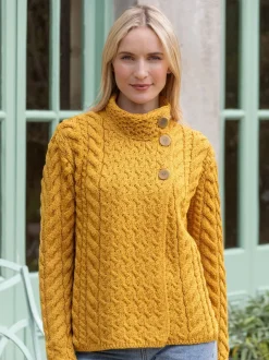 Womens Irish Knitwear|Ladies Cardigans*Sweater Shop Super Soft Aran Button Cardigan Sunshine