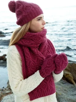 Ladies Aran Scarves|Ladies Aran Scarves*Sweater Shop Super Soft Aran Cable Knit Scarf Berry