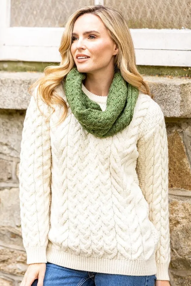 Ladies Merino Wool Scarves|Ladies Aran Scarves*Sweater Shop Super Soft Aran Snood Green B859