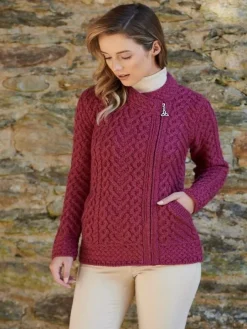 Womens Irish Knitwear|Cashmere And Merino Wool Sweaters*Sweater Shop Super Soft Aran Zip Cardigan
