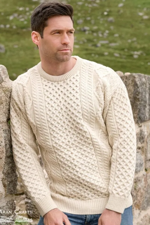 Mens Fisherman Sweaters|Mens Knitwear*Sweater Shop Super Soft Crew Neck Sweater - Natural