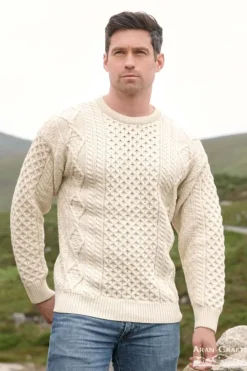 Mens Fisherman Sweaters|Mens Knitwear*Sweater Shop Super Soft Crew Neck Sweater - Natural