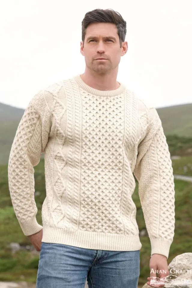 Mens Fisherman Sweaters|Mens Knitwear*Sweater Shop Super Soft Crew Neck Sweater - Natural