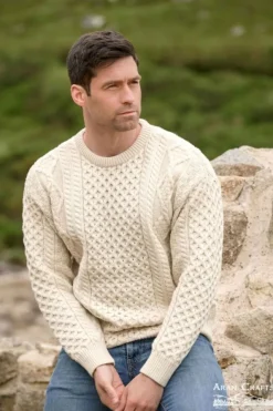 Mens Fisherman Sweaters|Mens Knitwear*Sweater Shop Super Soft Crew Neck Sweater - Natural