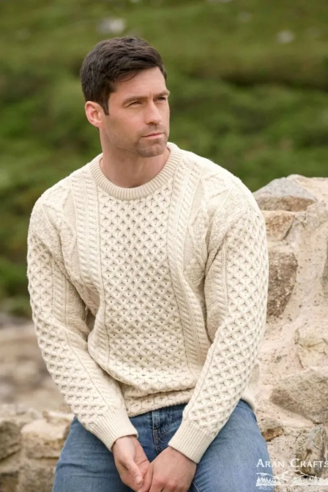 Mens Fisherman Sweaters|Mens Knitwear*Sweater Shop Super Soft Crew Neck Sweater - Natural