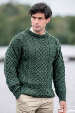 Mens Fisherman Sweaters|Mens Knitwear*Sweater Shop Super Soft Crew Neck Sweater Army Green