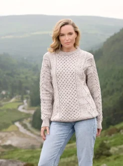 Womens Irish Knitwear|Womens Aran Fisherman Sweaters*Sweater Shop Super Soft Crew Neck Sweater Oatmeal
