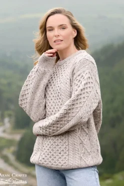 Womens Irish Knitwear|Womens Aran Fisherman Sweaters*Sweater Shop Super Soft Crew Neck Sweater Oatmeal