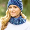 Ladies Merino Wool Scarves|Designer Knitwear*Sweater Shop Super Soft Handmade in Ireland Snood and Spiral Hat Set - Blue Mix