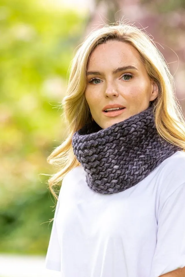 Ladies Merino Wool Scarves|Designer Knitwear*Sweater Shop Super Soft handmade Irish Snood - Charcoal
