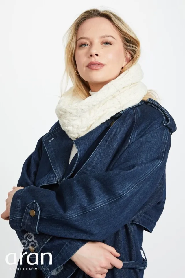 Ladies Merino Wool Scarves|Ladies Aran Scarves*Sweater Shop Super Soft Irish Aran Snood Natural