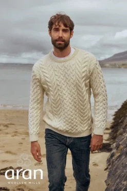 Mens Fisherman Sweaters|Mens Knitwear*Sweater Shop Super Soft Mens Aran Sweater Natural