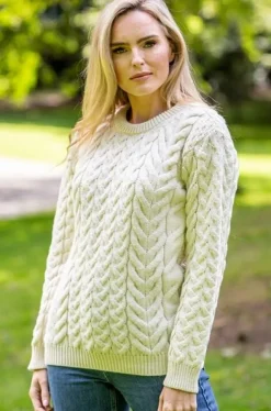 Womens Irish Knitwear|Womens Aran Fisherman Sweaters*Sweater Shop Super Soft Merino Wool Sweater Natural