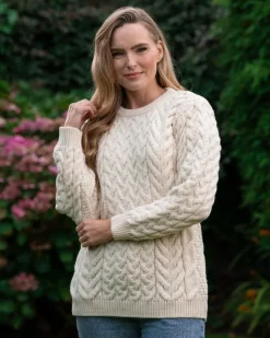 Womens Irish Knitwear|Womens Aran Fisherman Sweaters*Sweater Shop Super Soft Merino Wool Sweater Natural