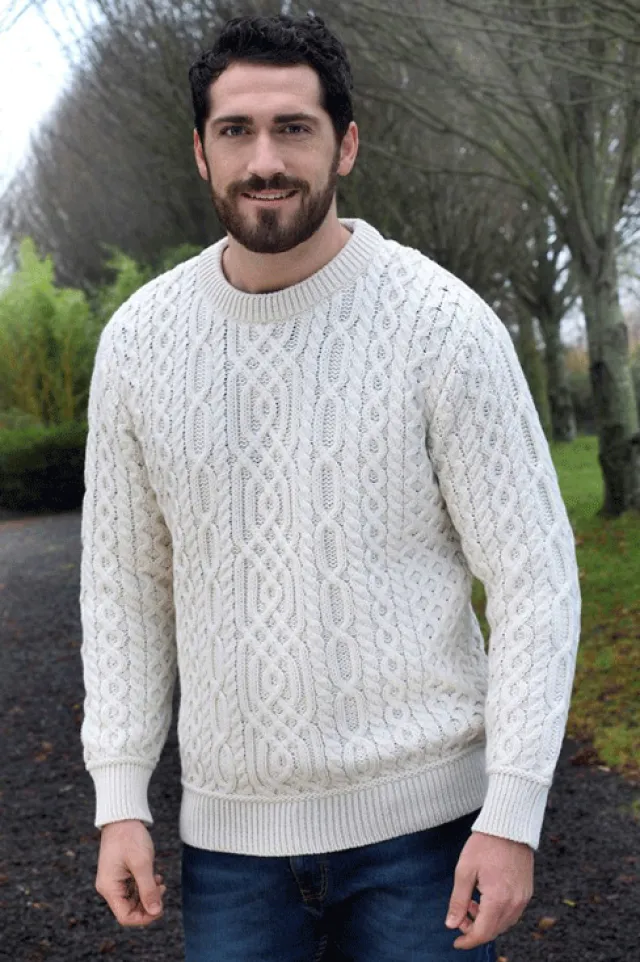 Mens Fisherman Sweaters|Mens Knitwear*Sweater Shop Super Soft Traditional Aran Sweater Natural