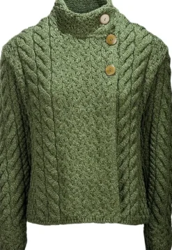 Womens Irish Knitwear|Ladies Cardigans*Sweater Shop Supersoft Aran Cardigan with 3 buttons - Green
