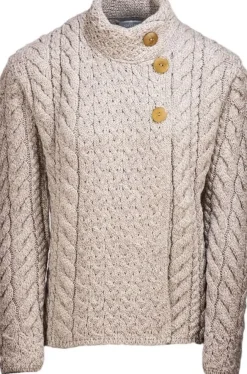 Womens Irish Knitwear|Ladies Cardigans*Sweater Shop Supersoft Aran Cardigan with 3 buttons - Oatmeal