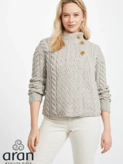 Womens Irish Knitwear|Ladies Cardigans*Sweater Shop Supersoft Aran Cardigan with 3 buttons - Oatmeal