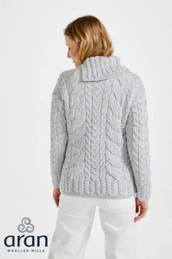 Womens Irish Knitwear*Sweater Shop Supersoft Button Neck Sweater - Silver