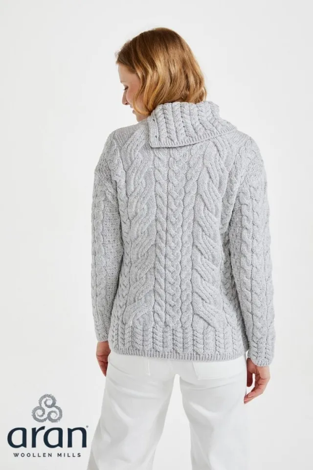 Womens Irish Knitwear*Sweater Shop Supersoft Button Neck Sweater - Silver