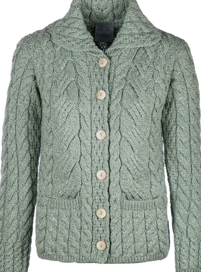 Womens Irish Knitwear|Ladies Cardigans*Sweater Shop Supersoft Merino Wool Cardigan Green