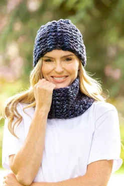 Ladies Merino Wool Scarves|Womens Irish Knitwear*Sweater Shop Super-soft Navy mix Snood - Made in Ireland