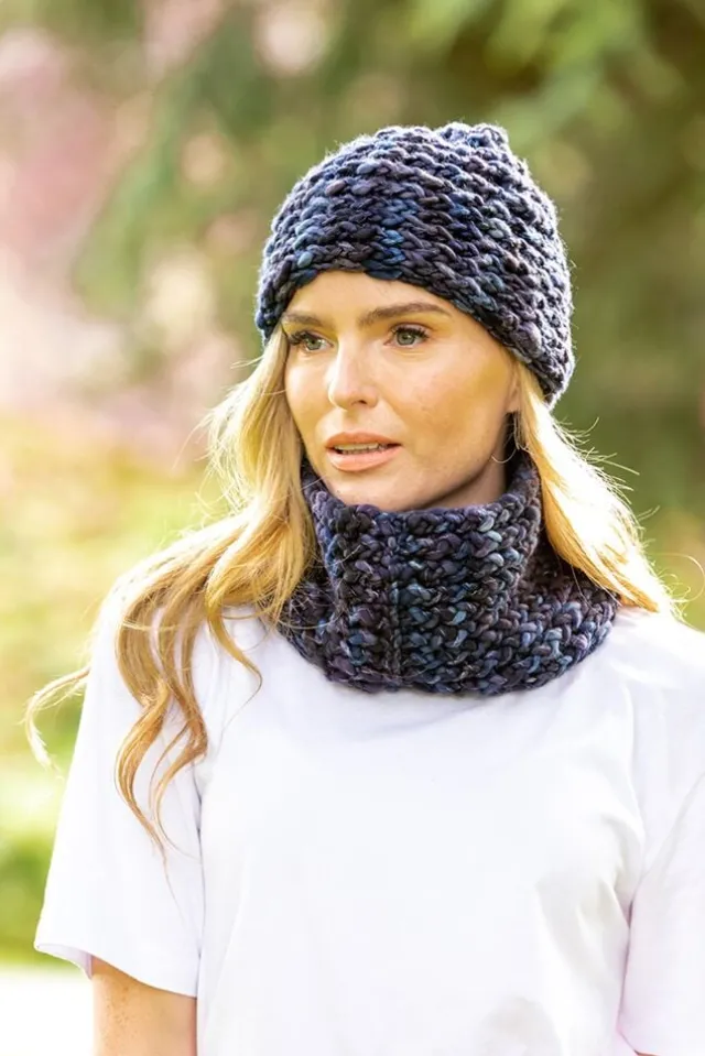 Ladies Merino Wool Scarves|Womens Irish Knitwear*Sweater Shop Super-soft Navy mix Snood - Made in Ireland
