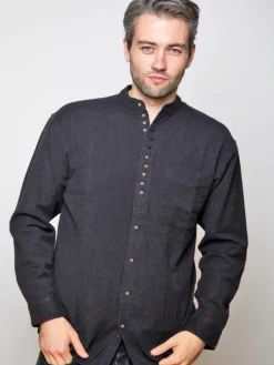 Mens Grandfather Shirts*Sweater Shop Traditional Grandfather Shirt SW59 Black