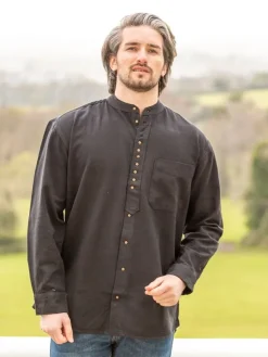 Mens Grandfather Shirts*Sweater Shop Traditional Grandfather Shirt SW59 Black