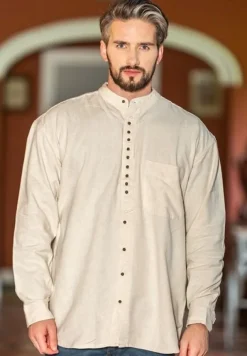 Mens Grandfather Shirts*Sweater Shop Traditional Grandfather Shirt - Stone